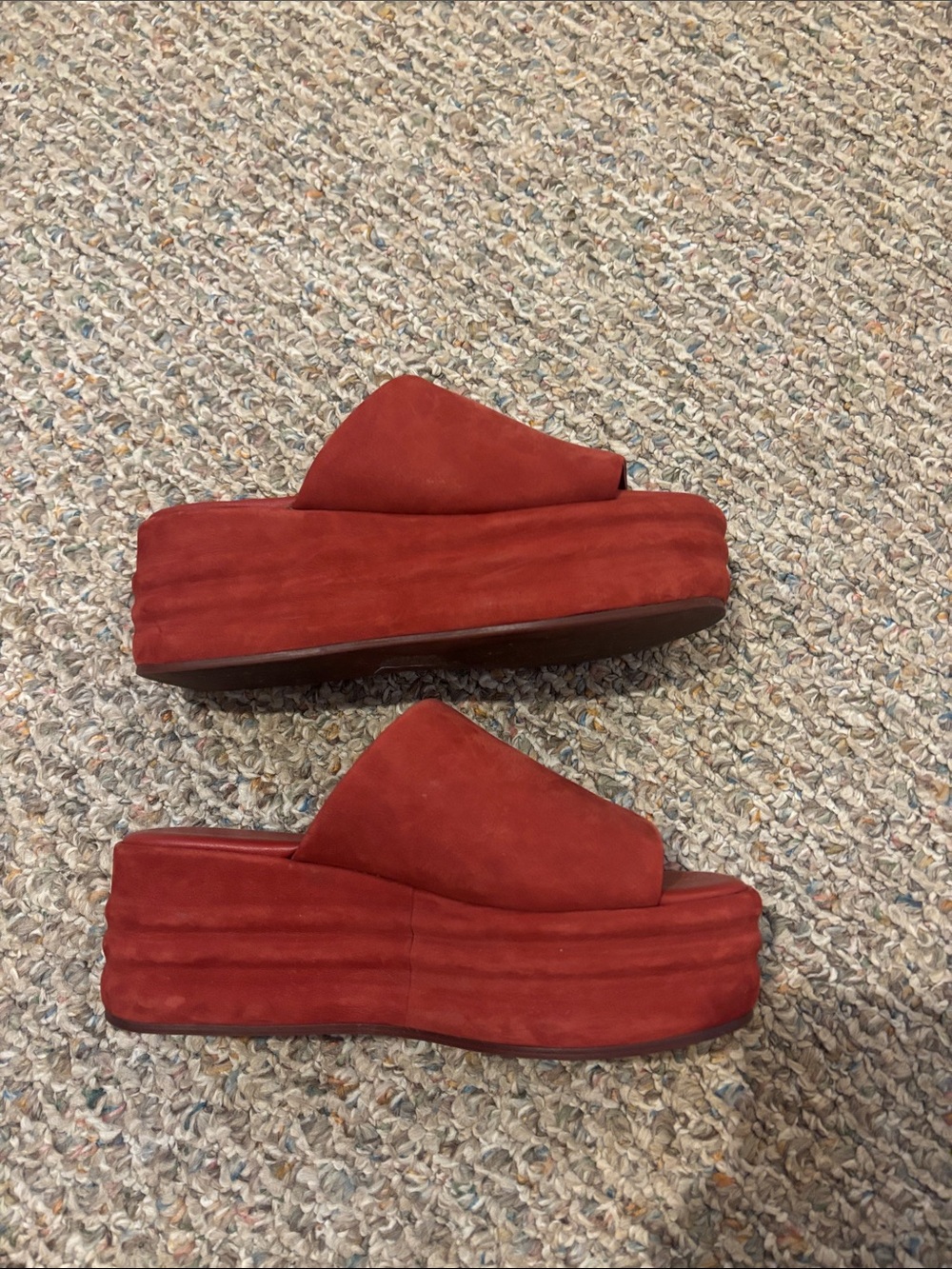 Free People Brick Red Suede Platform Slide Sandals - Picture 3 of 3